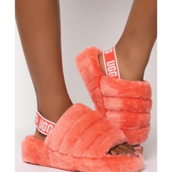 UGG Fluff Yeah Genuine Shearling Slides Preppy Cozy Lagenlook - Picture 3 of 12